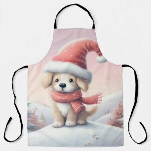 Cute Christmas puppy in santa hat Apron