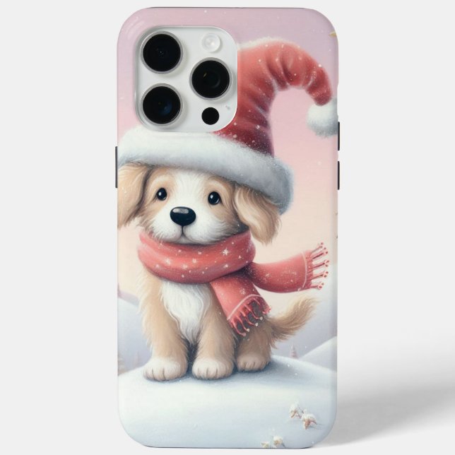 Cute Christmas puppy in santa hat Case-Mate iPhone Case (Back)