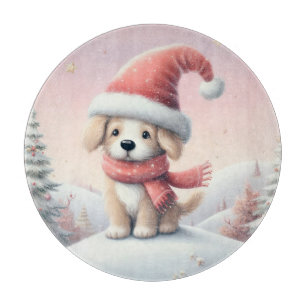 Cute Christmas puppy in santa hat Cutting Board
