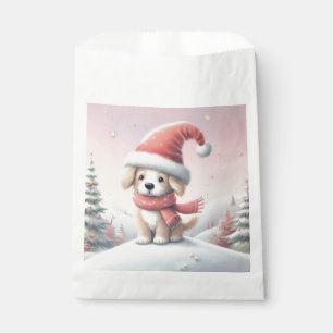 Cute Christmas puppy in santa hat Favour Bag