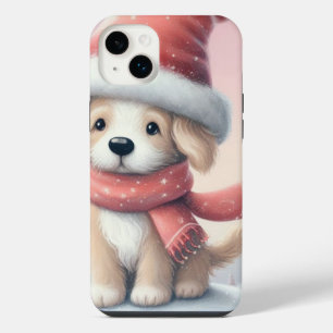 Cute Christmas puppy in santa hat iPhone 14 Plus Case