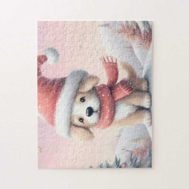 Cute Christmas puppy in santa hat Jigsaw Puzzle (Vertical)