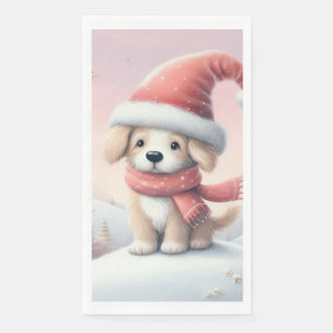 Cute Christmas puppy in santa hat Napkin