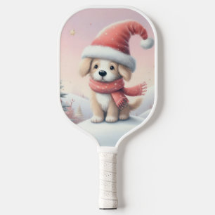 Cute Christmas puppy in santa hat Pickleball Paddle