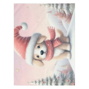 Cute Christmas puppy in santa hat Tablecloth
