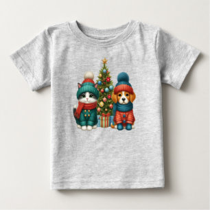 Cute Christmas puppy & kitten Baby T-Shirt
