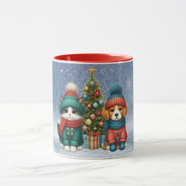 Cute Christmas puppy & kitten Mug (Center)