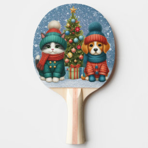 Cute Christmas puppy & kitten Ping Pong Paddle