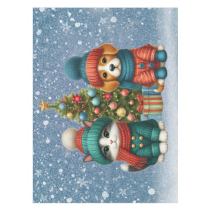 Cute Christmas puppy & kitten Tablecloth