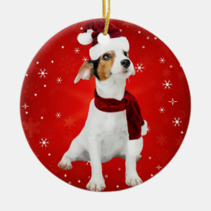 Cute Christmas Puppy Red and White Ornament