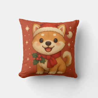 Cute Christmas Puppy Throw Pillow