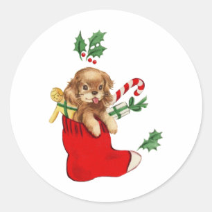 Cute Christmas Puppy Vintage Classic Round Sticker