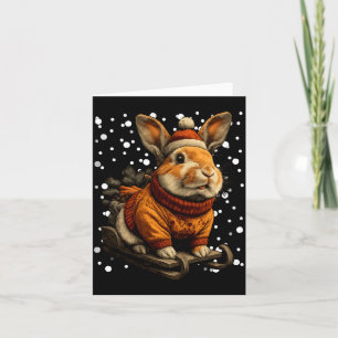 Cute Christmas Rabbit Sledding In Snow Funny Winte Card