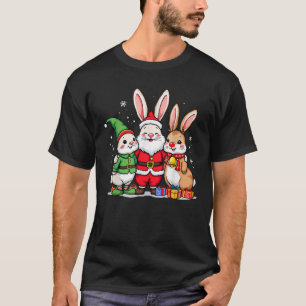 Cute Christmas Rabbits in Santa Elf and Reindeer C T-Shirt