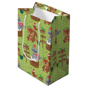 Cute Christmas Raccoon and Squirrel & Snowflakes Medium Gift Bag