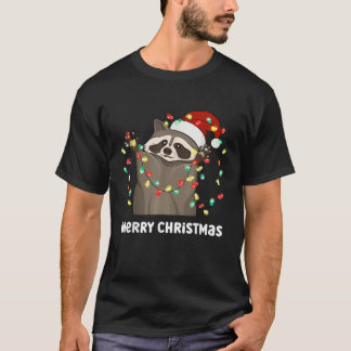 Cute Christmas Raccoon Tree Lights T-Shirt