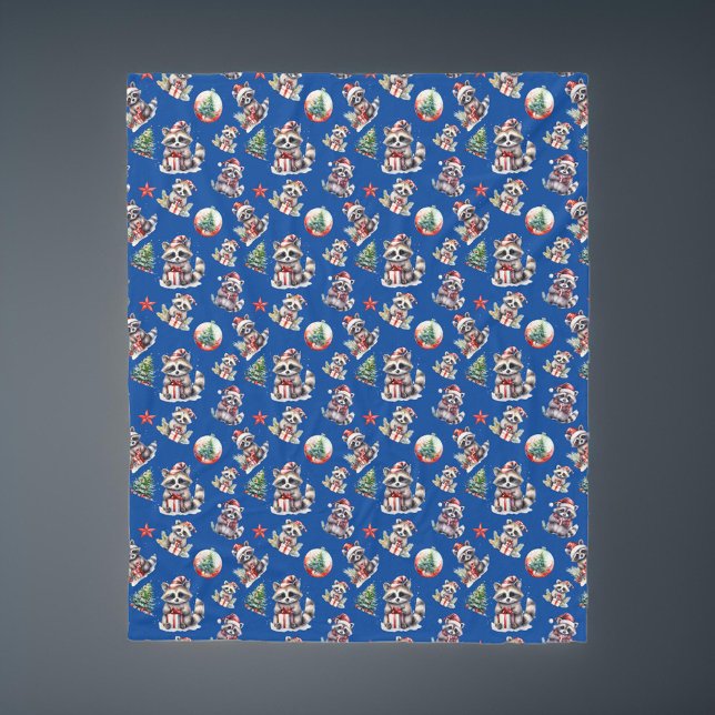 Cute Christmas Raccoons with Gifts Snowglobe Tree Fleece Blanket (Creator Uploaded)