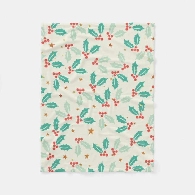 Cute Christmas Red And Green Mistletoe Fleece Blanket (Front)