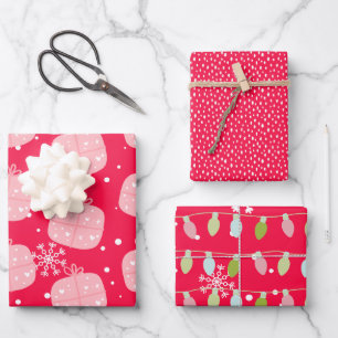 Cute Christmas Red Doodle Wrapping Paper Sheet