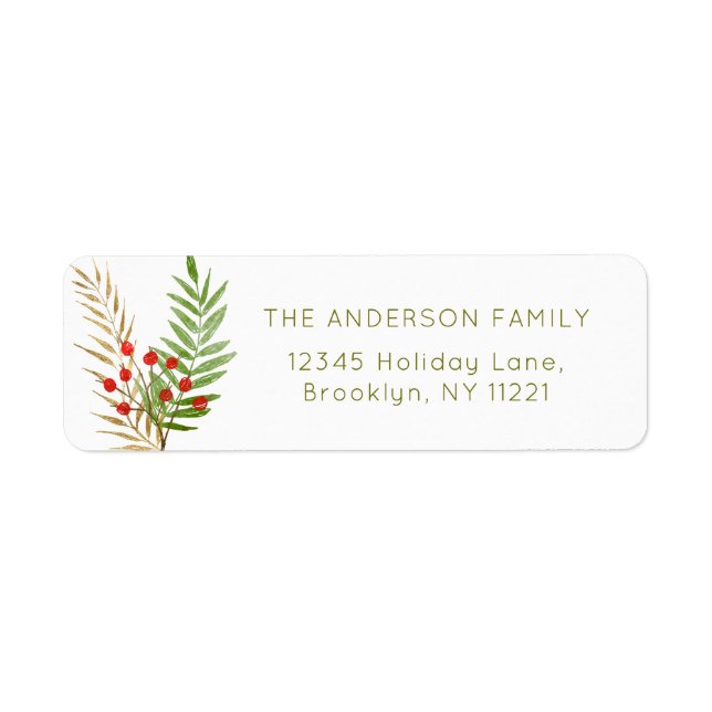 Cute Christmas Red Holly Green Gold Leaves Holiday (Front)