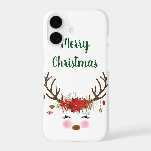 Cute Christmas Reindeer and Poinsettia