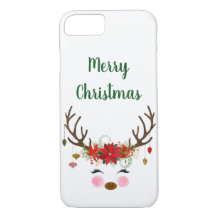 Cute Christmas Reindeer and Poinsettia Case-Mate iPhone Case