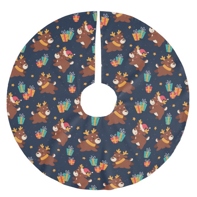 Cute Christmas Reindeer Brushed Polyester Tree Skirt (Front)