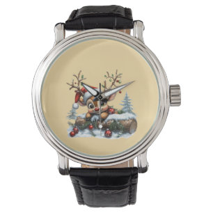 Cute Christmas Reindeer Card with Ornaments Watch