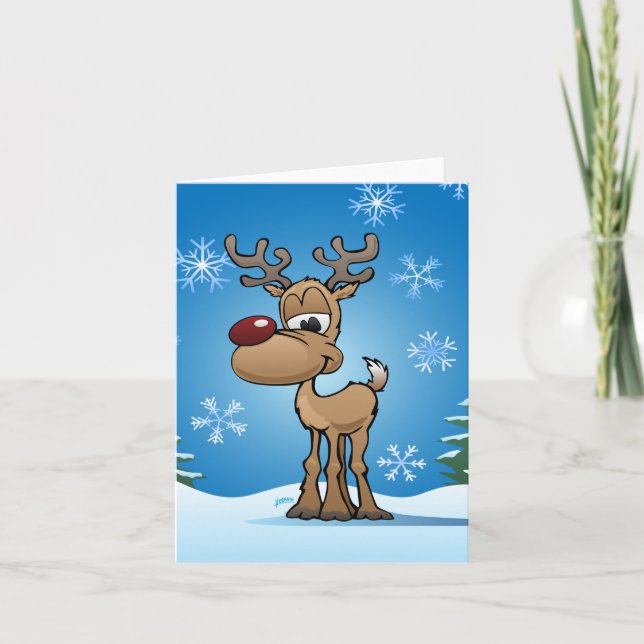 Cute Christmas Reindeer Cartoon Card (Front)