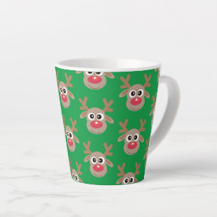 Cute Christmas Reindeer Cartoon Pattern Green Latte Mug