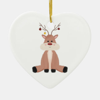 Cute Christmas Reindeer Ceramic Ornament