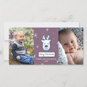 Cute Christmas Reindeer Custom 2 Photos Holiday Card