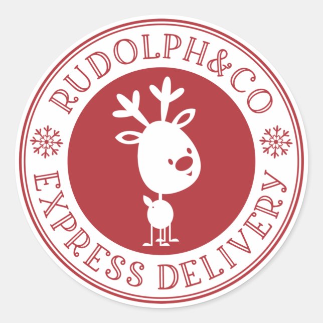 Cute Christmas Reindeer Express Delivery Classic Round Sticker (Front)