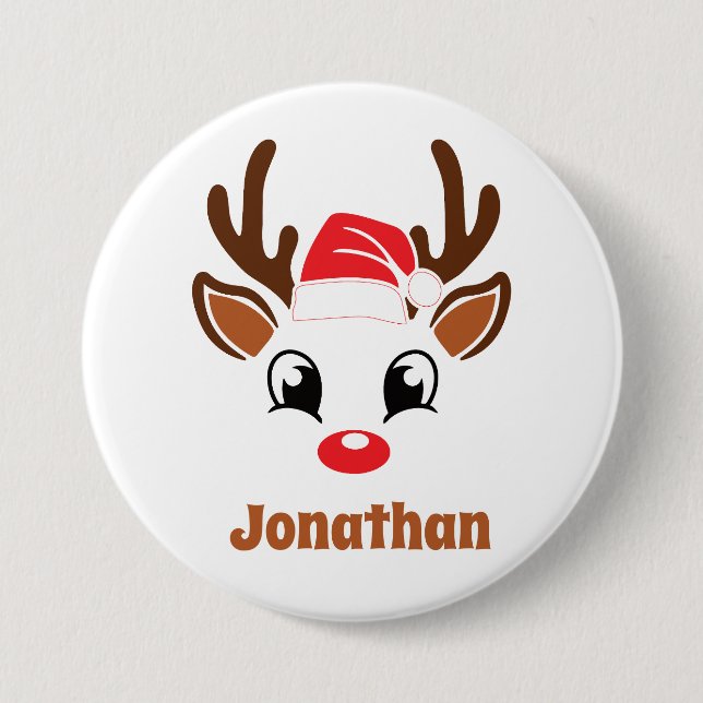 Cute Christmas Reindeer Face 3 Inch Round Button (Front)