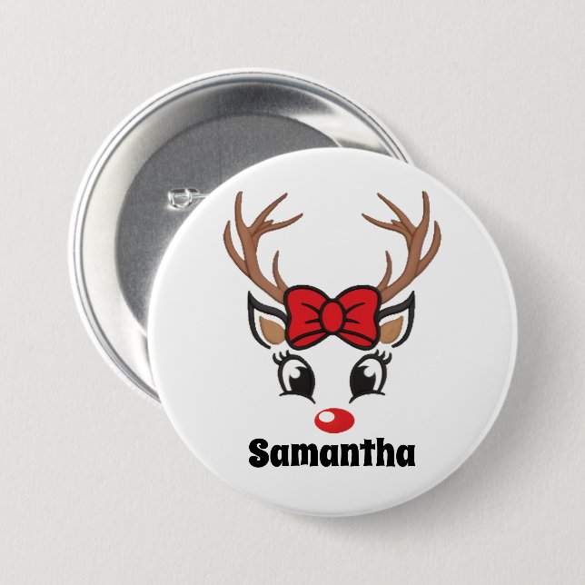 Cute Christmas Reindeer Face 3 Inch Round Button (Front & Back)