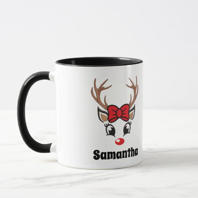 Cute Christmas Reindeer Face Mug (Left)
