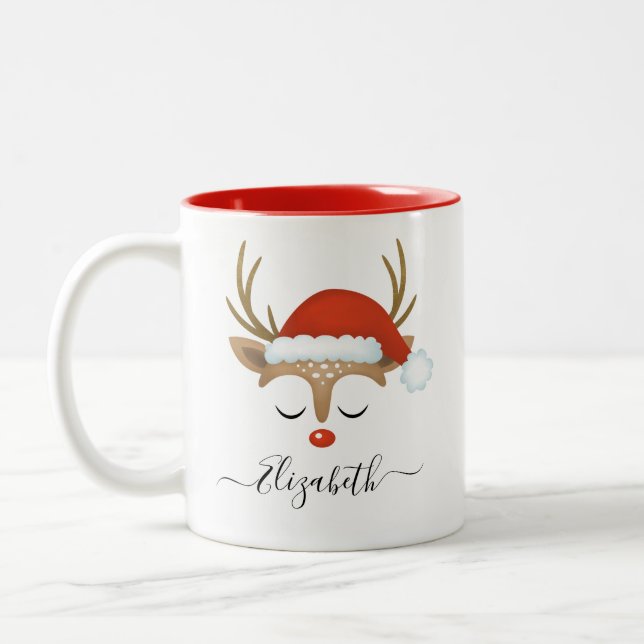 Cute Christmas Reindeer Face Mug (Left)