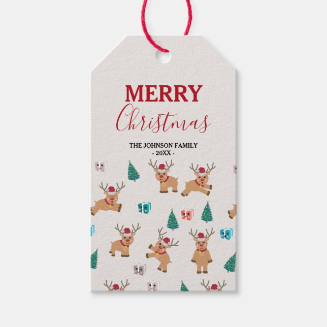 Cute Christmas Reindeer  Gift Tags (Front)
