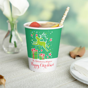 Cute Christmas reindeer green red custom Paper Cups