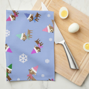 Cute Christmas Reindeer Holiday Art Kitchen Towel