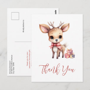 Cute Christmas Reindeer Holiday Gifts Thank You Postcard