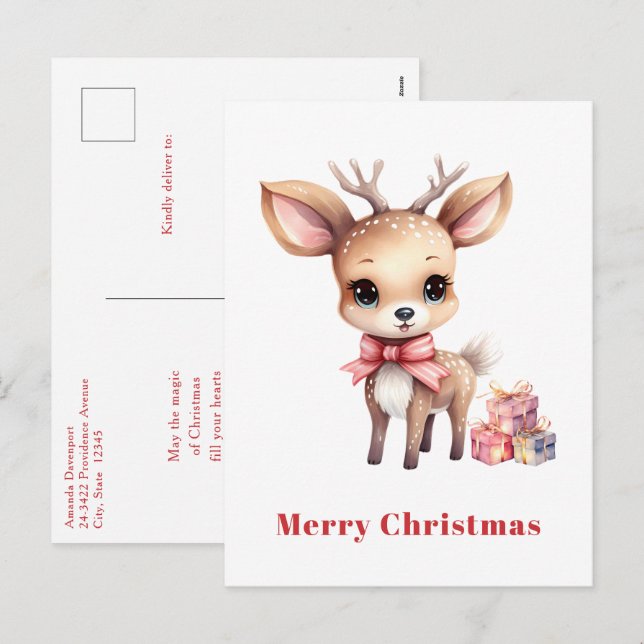 Cute Christmas Reindeer Holiday Postcard (Front/Back)