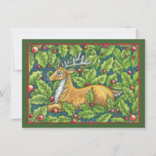 Cute Christmas Reindeer in Forest with Holly Invitation