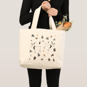 Cute Christmas Reindeer Modern Pattern Tote Bag