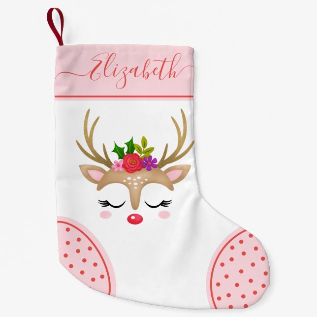 Cute Christmas  Reindeer Monogram Stocking (Front)