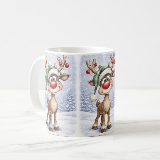 Cute Christmas Reindeer Mug (Front Left)