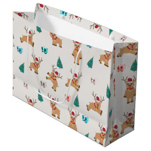 Cute Christmas Reindeer Pattern Large Gift Bag