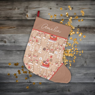 Cute Christmas Reindeer Pattern Personalized Large Christmas Stocking
