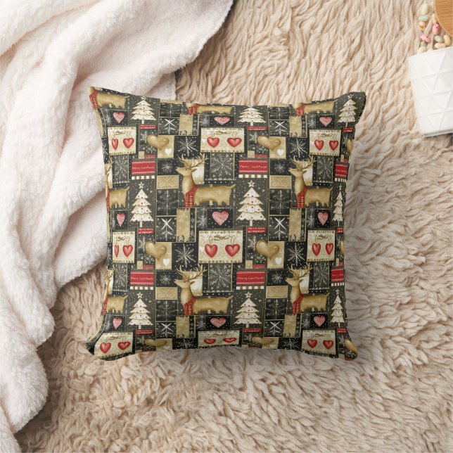 Cute Christmas reindeer pattern Throw Pillow (Blanket)