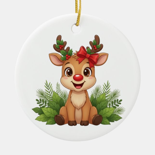 Cute Christmas Reindeer, Reindeer Holiday  Ceramic Ornament (Front)